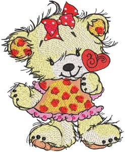 Teddy bear with heart lollipop embroidery design