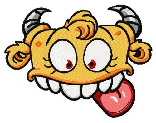 Yellow horny monster machine embroidery design