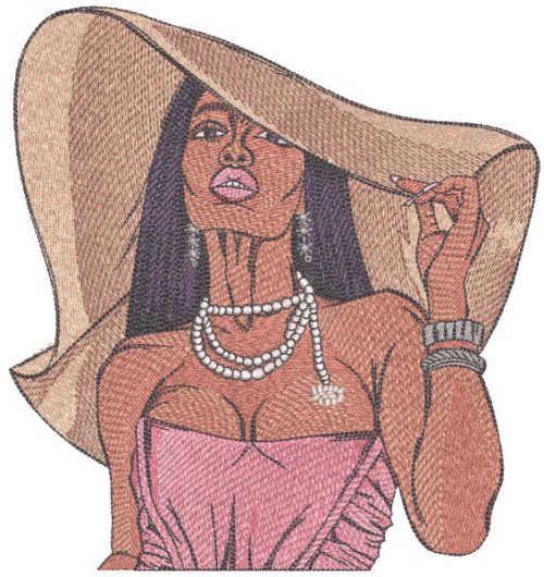 Woman in wide brimmed hat embroidery design