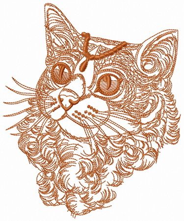 Curly cat one color machine embroidery design