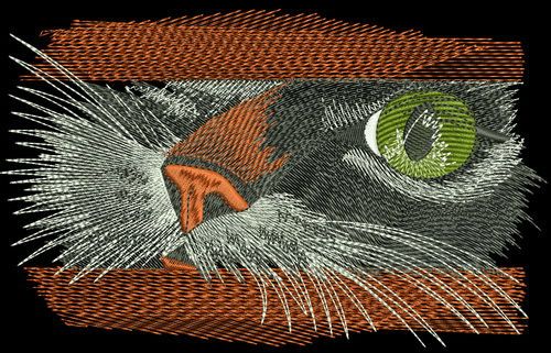 Cat spying machine embroidery design