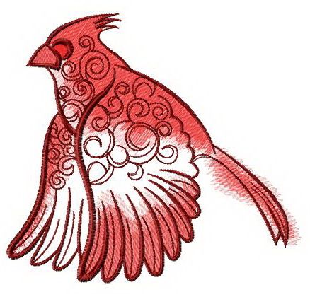Flying northern cardinal machine embroidery design