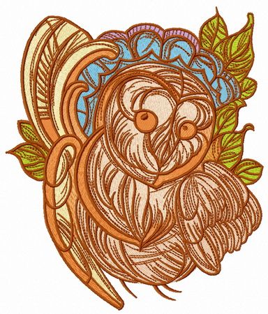 Amusing owl machine embroidery design