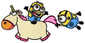 Minions riding unicorn embroidery design