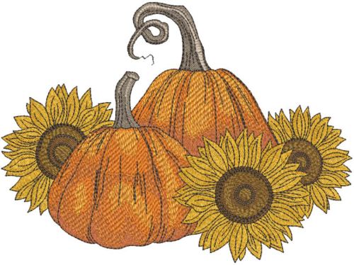 Pumpkins and hree sunflowers embroidery design