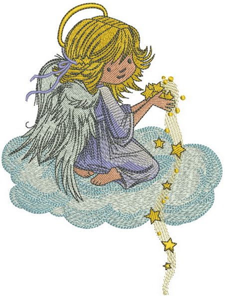 Angel with star dust machine embroidery design