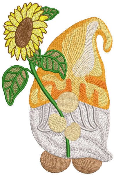 Gnome with sunflower embroidery design