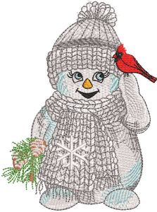 Snowman with cardinal embroidery design