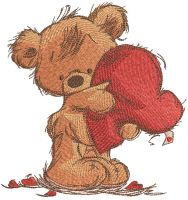 Teddy bear with heart pillow embroidery design