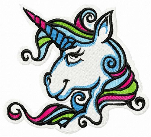 Unicorn with bright mane machine embroidery design