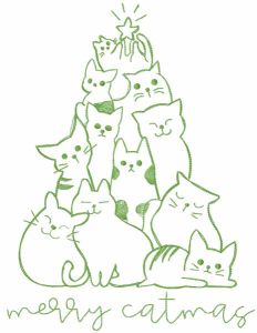 Merry catmas embroidery design