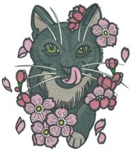 Cat licking nose embroidery design