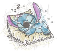 Stitch sleeping on a pillow embroidery design