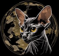 Sphinx cat on the background of the planet embroidery design