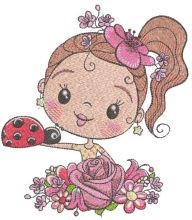 Lady rose with  ladybug embroidery design