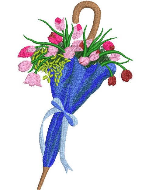 Tulips and umbrella machine embroidery design