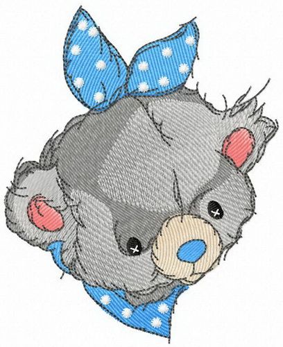 Teddy bear with blue bib machine embroidery design
