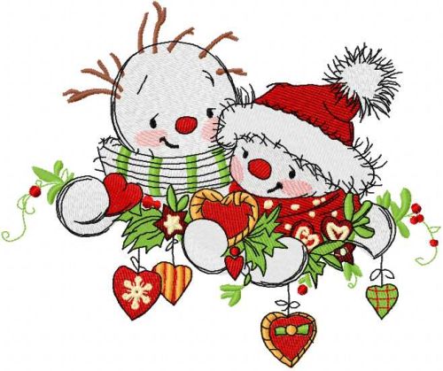 snowmen meet the new year machine embroidery design 2