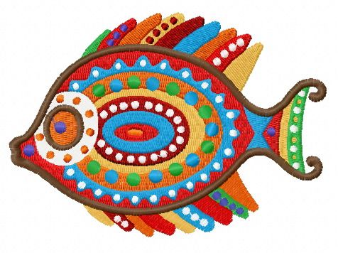 Rainbow fish machine embroidery design