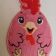 Rooster design on embroidered pink kitchen potholder