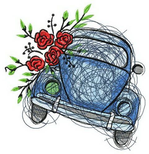 Small blue car machine embroidery design