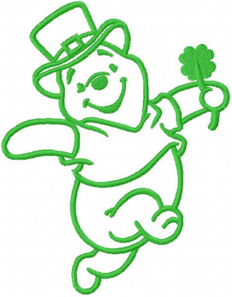 St patrick winnie pooh one colored embroidery design