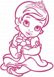 Princess with flower one colored embroidery design