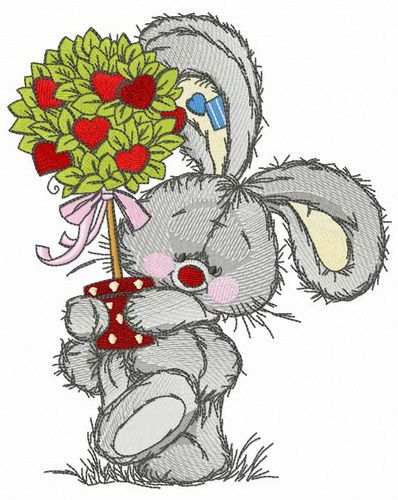 Bunny with Valentine tree machine embroidery design