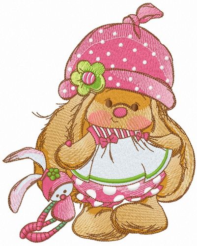 Bunny Mi with toy bunny machine embroidery design