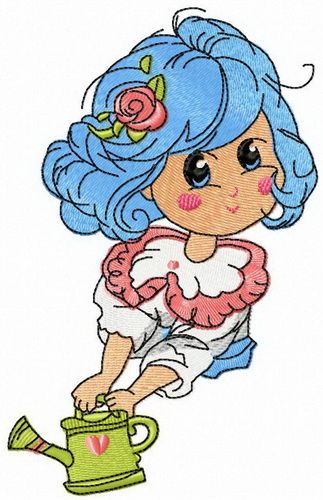 Malvina with watering can machine embroidery design