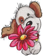 Cute puppy with big flower embroidery design