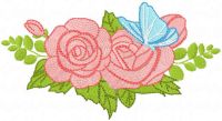 Two roses with butterfly embroidery design