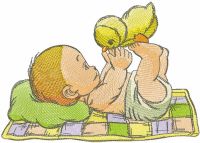 Baby with chicken embroidery design