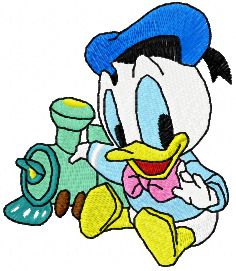 Donald Duck with train toy machine embroidery design