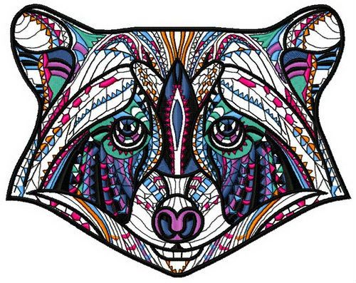 Mosaic raccoon machine embroidery design