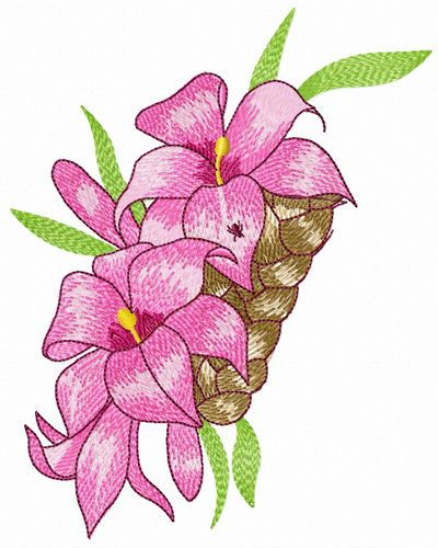 Hair decoration with lilies machine embroidery design