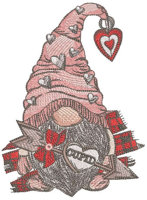 Dwarf cupid with arrow and heart embroidery design