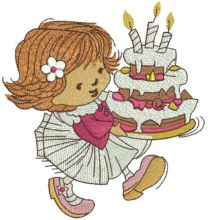 Little cute girl with cake embroidery design