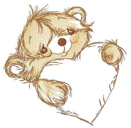 Adorable bear with heart machine embroidery design