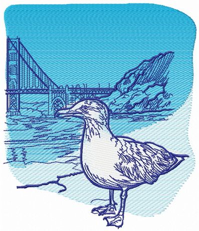 Seagull near bridge machine embroidery design