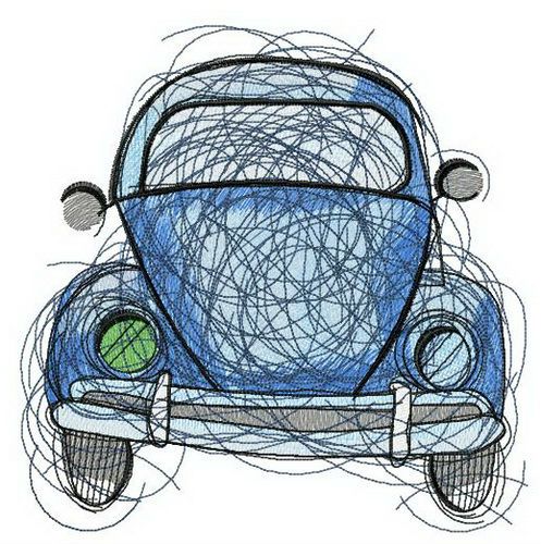 Blue car sketch machine embroidery design