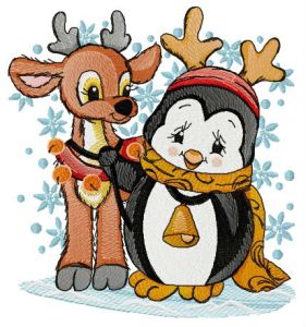 Penguin and deer embroidery design