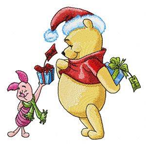 Winnie Pooh and Piglet with gifts embroidery design