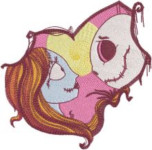 Jack and Sally broken heart embroidery design