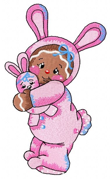 Gingerbread girl in bunny costume machine embroidery design