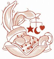 Rabbit looking at spinning toy embroidery design