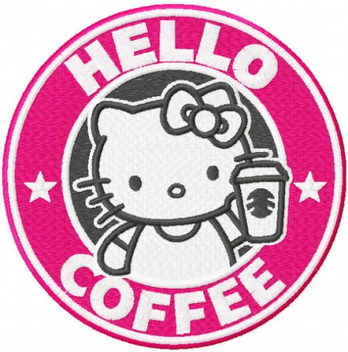 Hello kitty coffee embroidery design