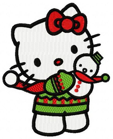 Hello Kitty with snowman toy machine embroidery design