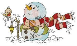 Snowman watching clouds embroidery design