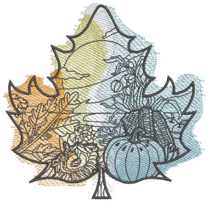 Autumn leaf landscape embroidery design